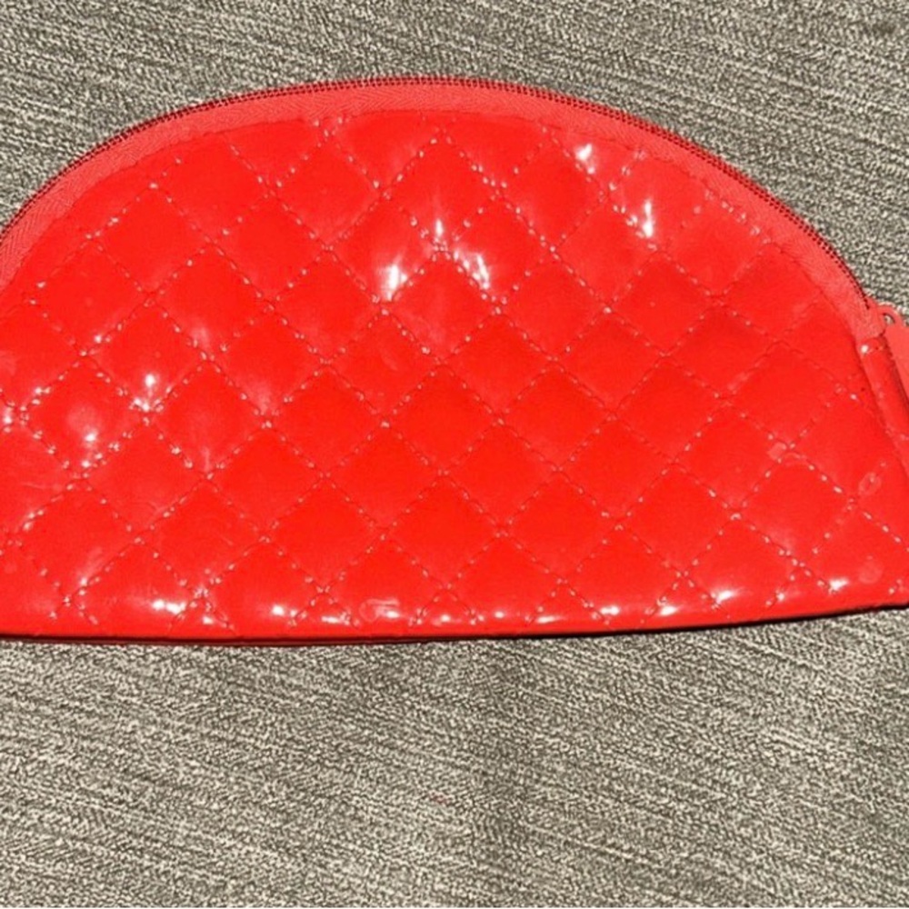 Red Quilted Women's Accessory Pouch Ipsy December 2015 Faux Patent Leather